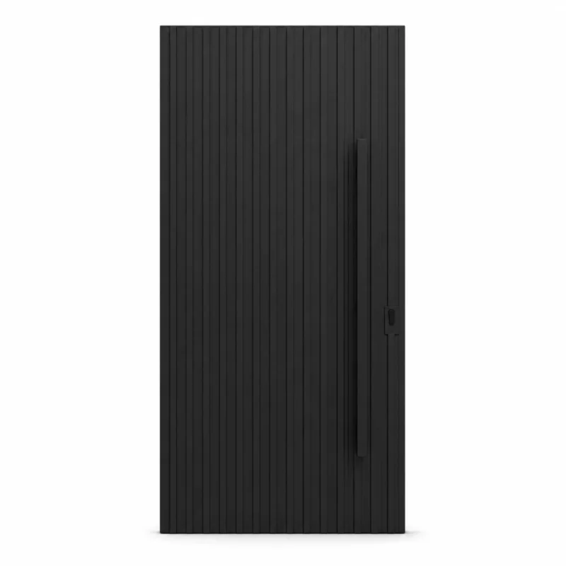 HFB07 high-end custom matte black fiberglass entry door with vertical slat design