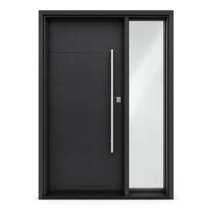 F25 fiberglass entry door with right sidelite and tall pull handle
