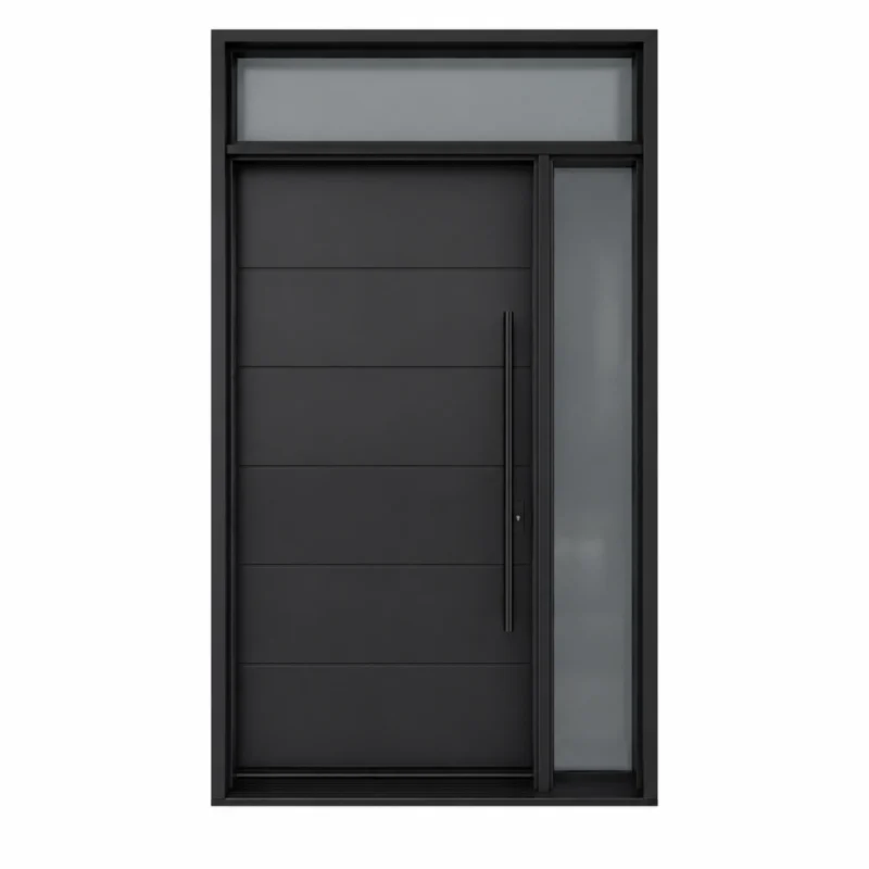 F24 fiberglass entry door with right sidelite and top transom window