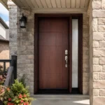 F19 fiberglass entry door with right sidelite installed on a Canadian home entrance