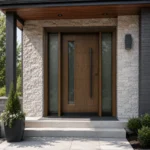 F7 fiberglass entry door with double sidelites installed on a Canadian home entrance