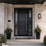 F4 fiberglass entry door with double sidelites installed on a Canadian home entrance