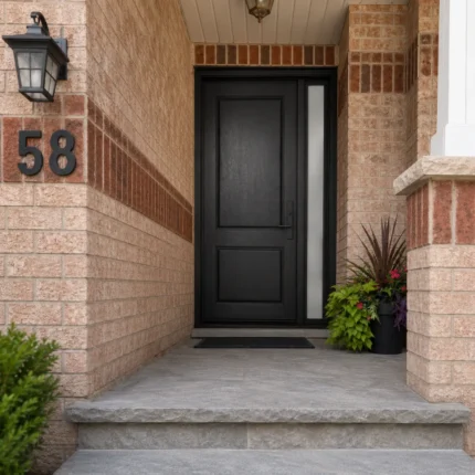 F3 fiberglass entry door with right sidelite installed on a Canadian home entrance