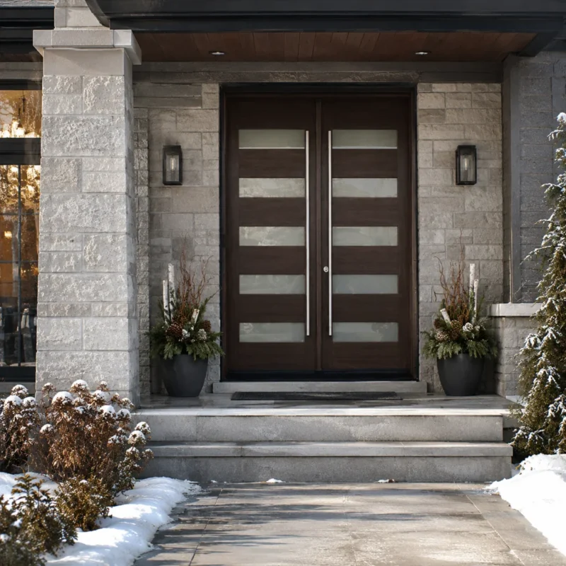 F2 fiberglass double entry door installed on a Canadian home entrance
