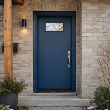 S61 steel entry door installed on a Canadian stone home entrance