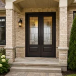 S58 steel double entry door installed on a Canadian stone home entrance