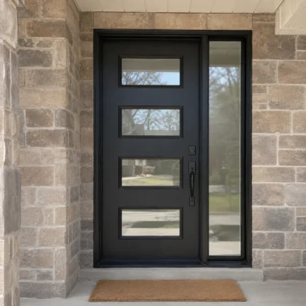 S55 steel entry door with right sidelite installed on a Canadian home entrance