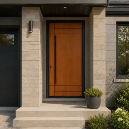 F17 fiberglass entry door installed on a Canadian home entrance
