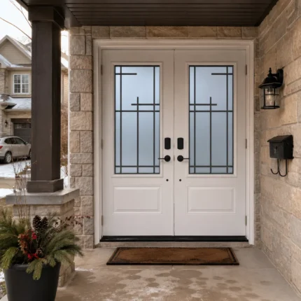 S53 steel double entry door installed on a Canadian home entrance