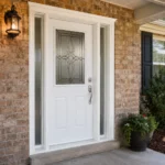 S48 steel entry door installed on a Canadian brick home entrance