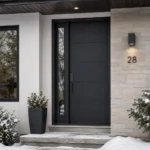 F16 fiberglass entry door with left sidelite installed on a Canadian home entrance