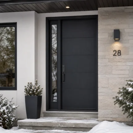 F16 fiberglass entry door with left sidelite installed on a Canadian home entrance