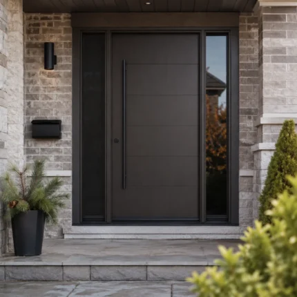 F20 fiberglass entry door with double sidelites installed on a Canadian home entrance