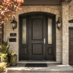 F12 fiberglass entry door with double sidelites installed on a Canadian home entrance