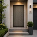 HFB04 luxury grey fiberglass front door installed on a modern Toronto home