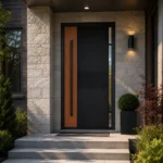 HFB02 Luxury Custom Fiberglass Entry Door with Wood Grain Finish & Modern Black Panel Design - Image 3