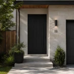 HFB07 luxury matte black fiberglass front door installed on a modern Toronto home