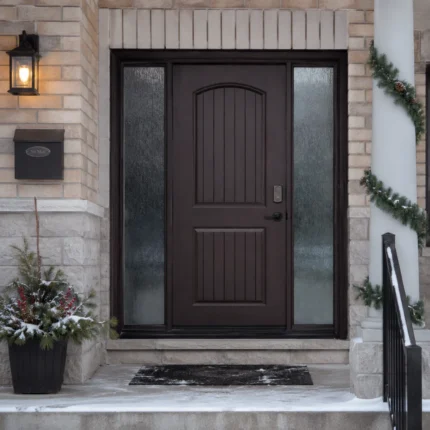 F21 fiberglass entry door with textured glass sidelites installed on a Canadian home entrance