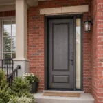 F26 fiberglass entry door with right sidelite installed on a Canadian home entrance