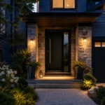 F23 fiberglass entry door with right sidelite installed on a Canadian home entrance