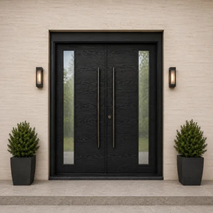 F24 ash grain fiberglass entry door with multi-point lock package by MapleFort Doors