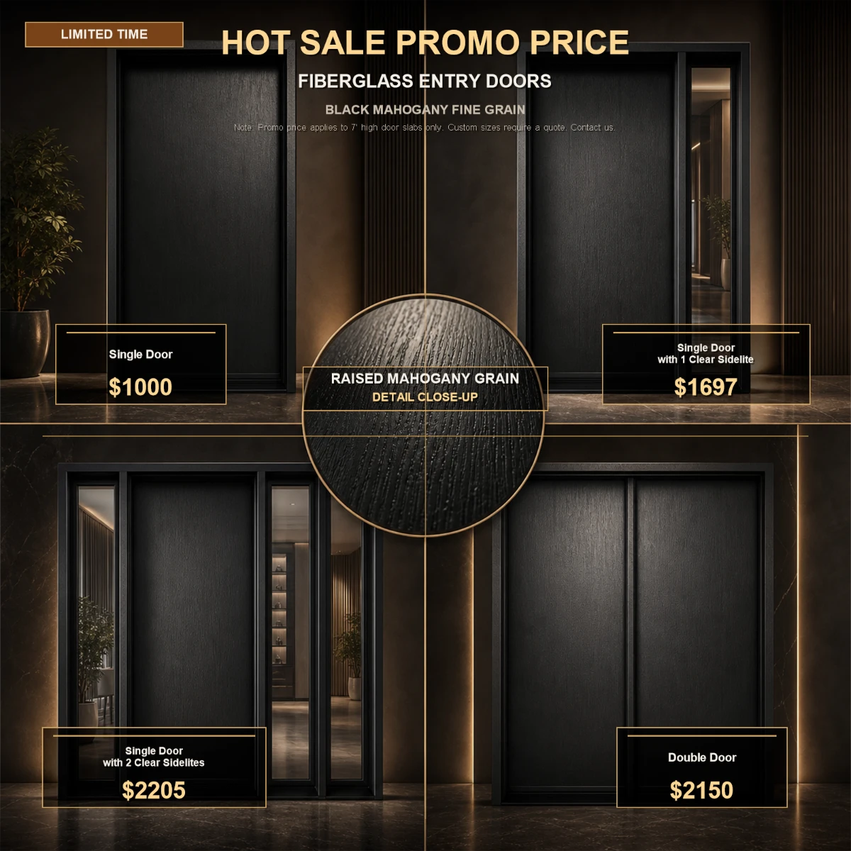 Black mahogany fine grain double entry door with frosted glass panels for Toronto and GTA homes