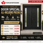 F24 ash grain fiberglass entry door special with all-inclusive pricing by MapleFort Doors