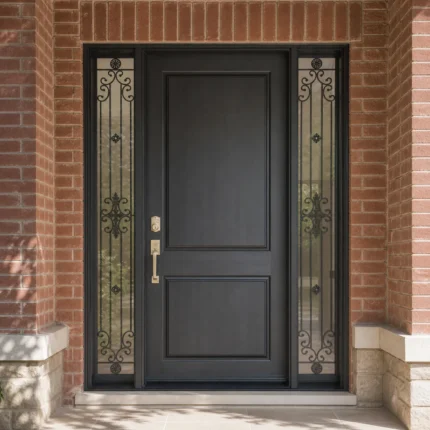 F1-V1 fiberglass entry door installed home entrance scene