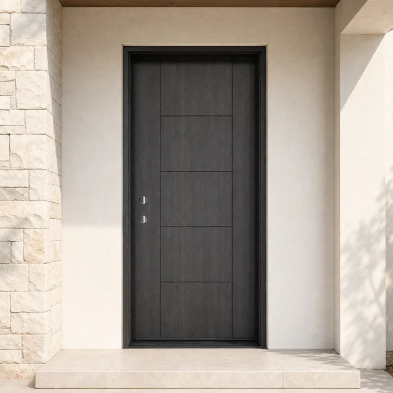 F10-MFD062 fiberglass entry door installed home entrance scene