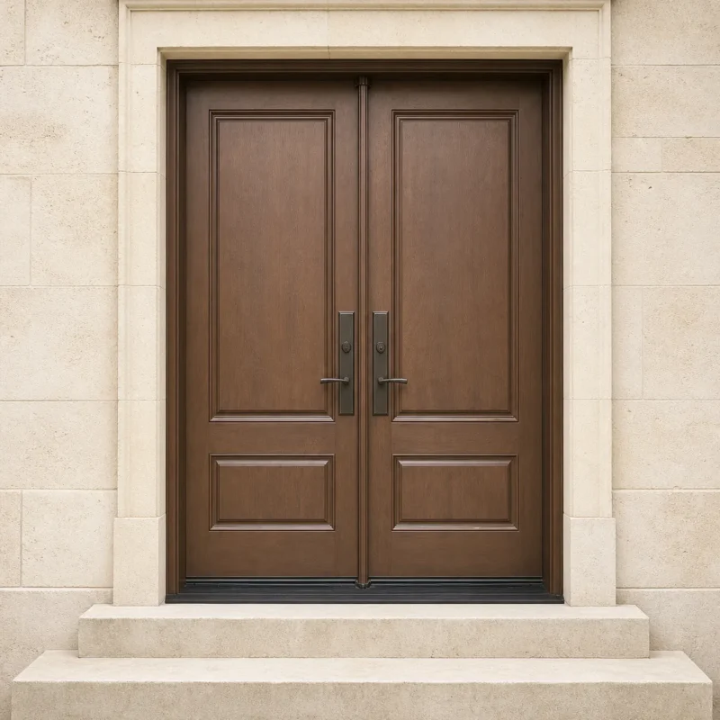 F100-V1 fiberglass entry door installed home entrance scene