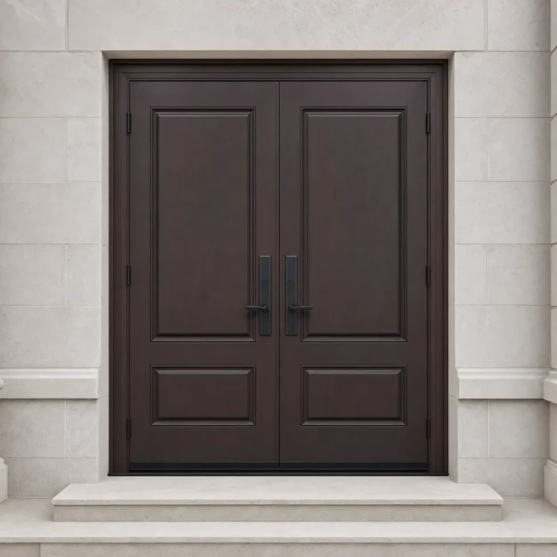 F100-V2 fiberglass entry door installed home entrance scene