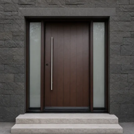 F101-V1 fiberglass entry door installed home entrance scene