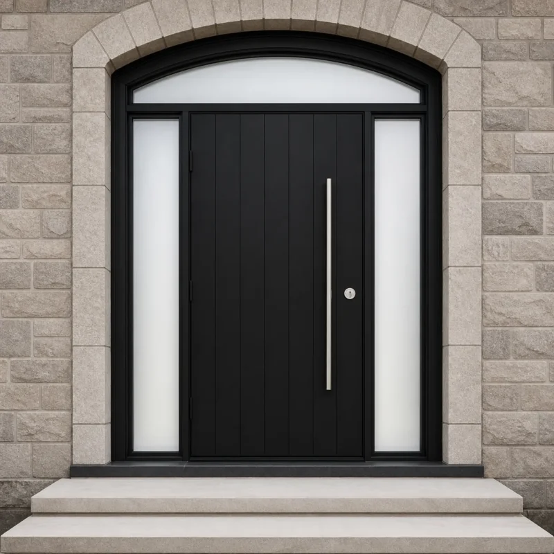 F101-V2 fiberglass entry door installed home entrance scene