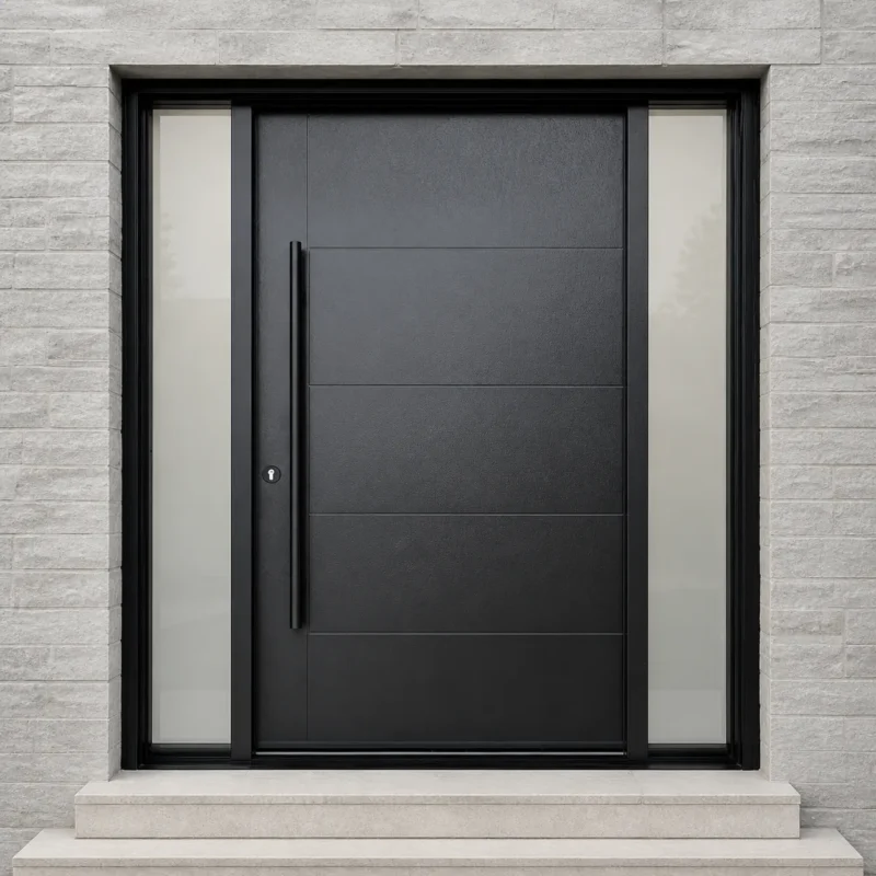 F102 fiberglass entry door installed home entrance scene