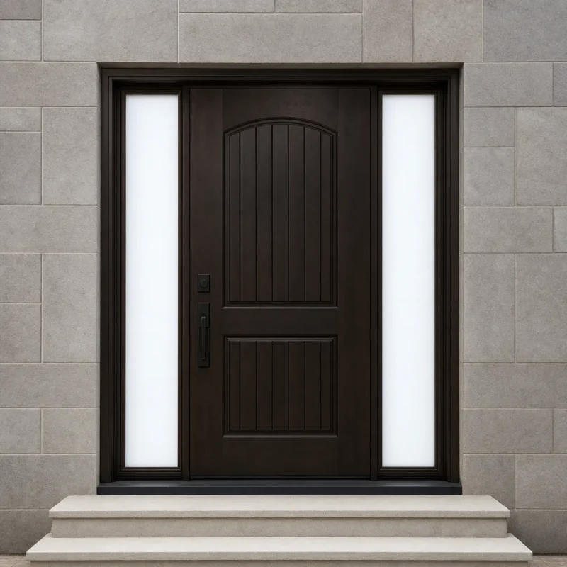 F104 fiberglass entry door installed home entrance scene
