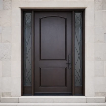 F105-V1 fiberglass entry door installed home entrance scene