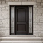 F105-V2 fiberglass entry door installed home entrance scene