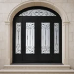 F107-V1 fiberglass entry door installed home entrance scene