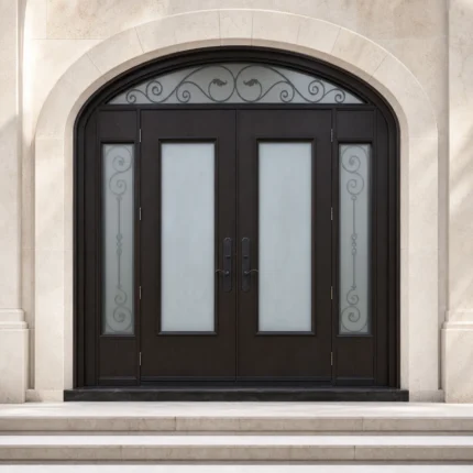 F107-V2 fiberglass entry door installed home entrance scene