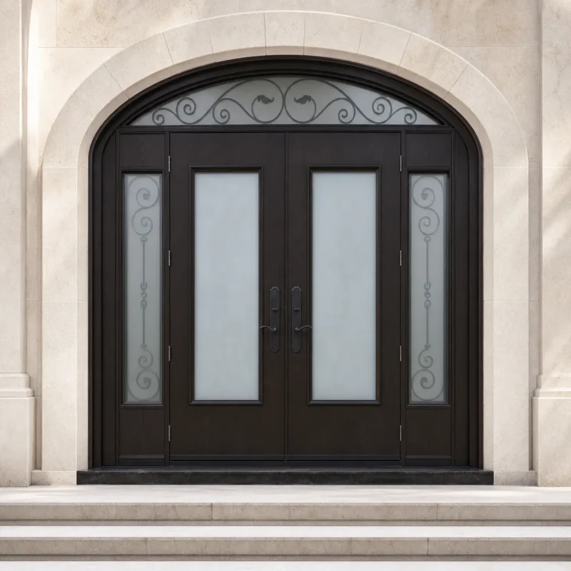 F107-V2 fiberglass entry door installed home entrance scene