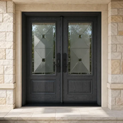 F11-MFD061 fiberglass entry door installed home entrance scene