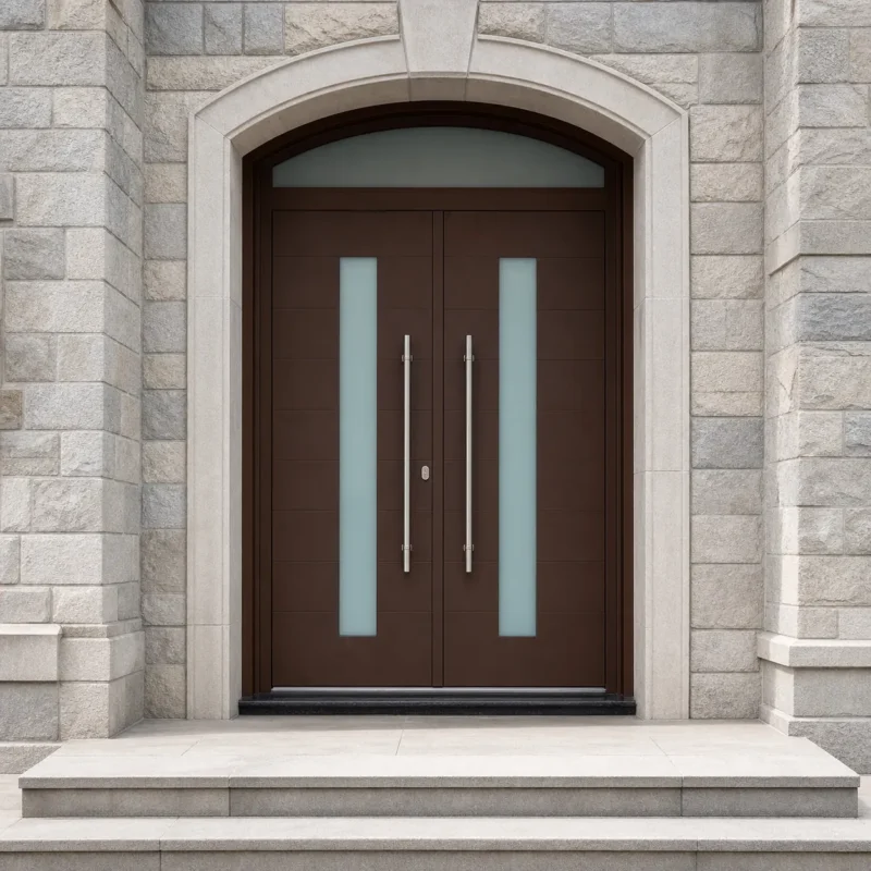 F110 fiberglass entry door installed home entrance scene