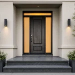 F111-V1 fiberglass entry door installed home entrance scene