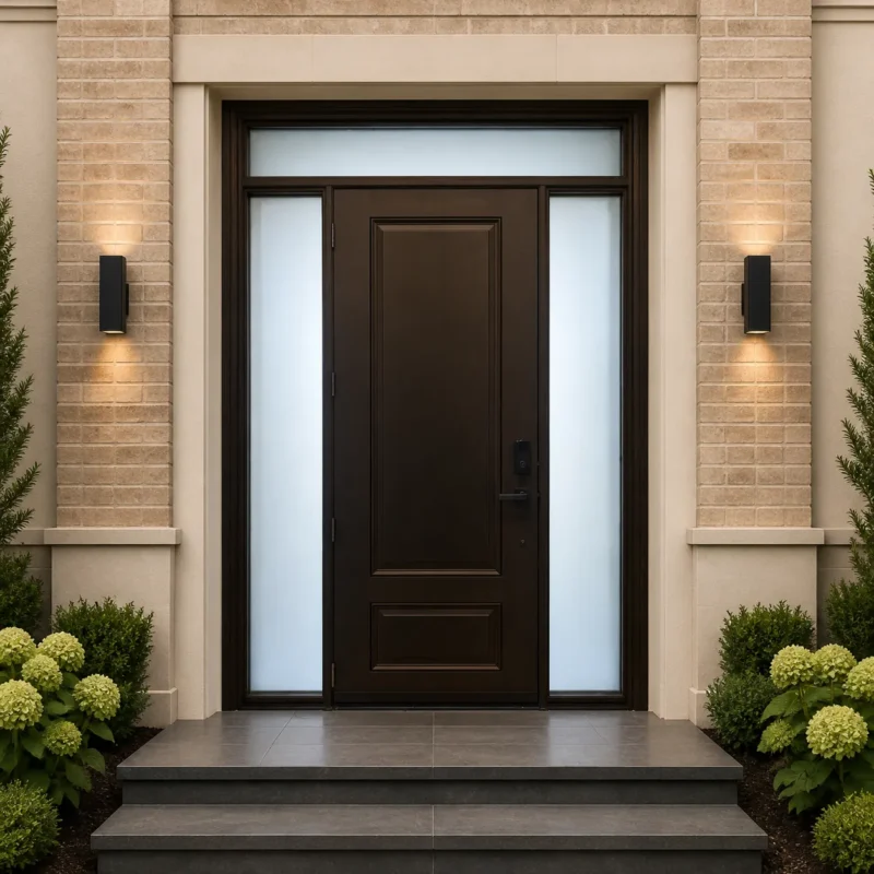 F111-V2 fiberglass entry door installed home entrance scene