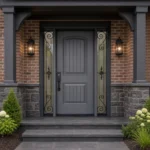 F112-V1 fiberglass entry door installed home entrance scene