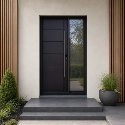 F113 fiberglass entry door installed home entrance scene
