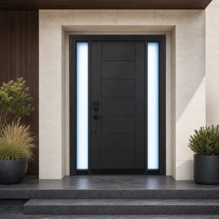 F114 fiberglass entry door installed home entrance scene