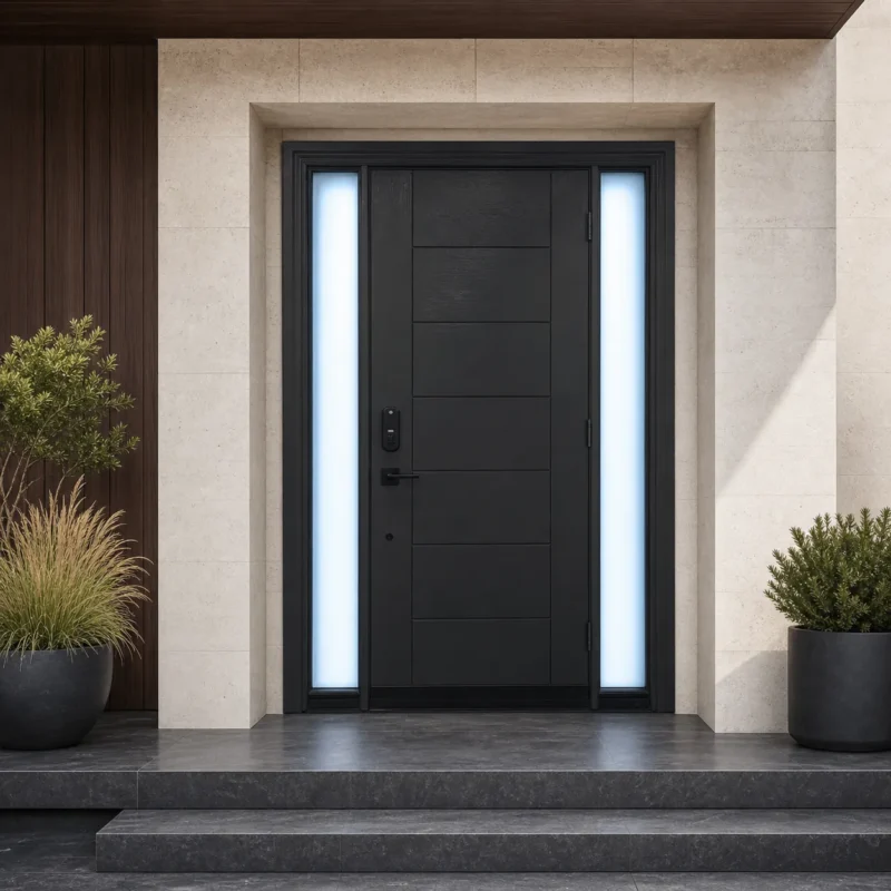 F114 fiberglass entry door installed home entrance scene