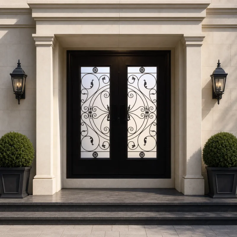 F115 fiberglass entry door installed home entrance scene
