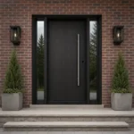 F118-V1 fiberglass entry door installed home entrance scene